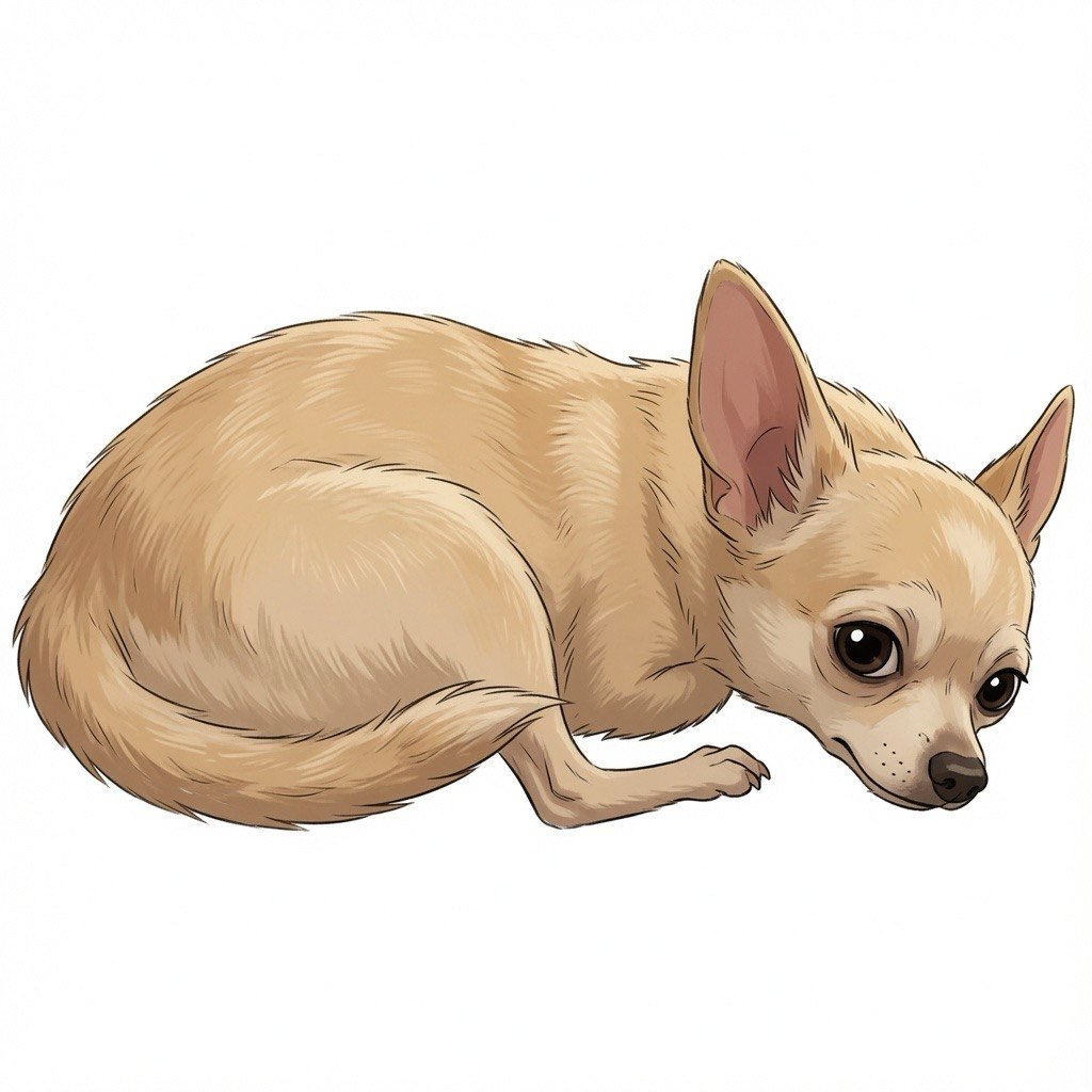 Ragoo curled up and looking cautiously at the market